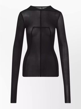 Rick Owens Sheer Mesh Lido Long Sleeve Top IT 42 Black